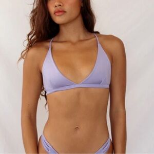 San Lorenzo Essential Solids Gray Violet Cross Back Bikini Top. Size medium